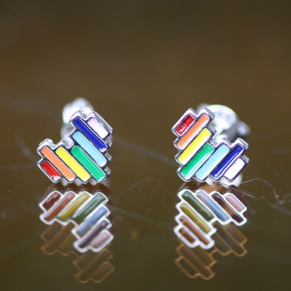 New Rainbow Heart Stud Earrings | Hand Enamelled Sterling Silver